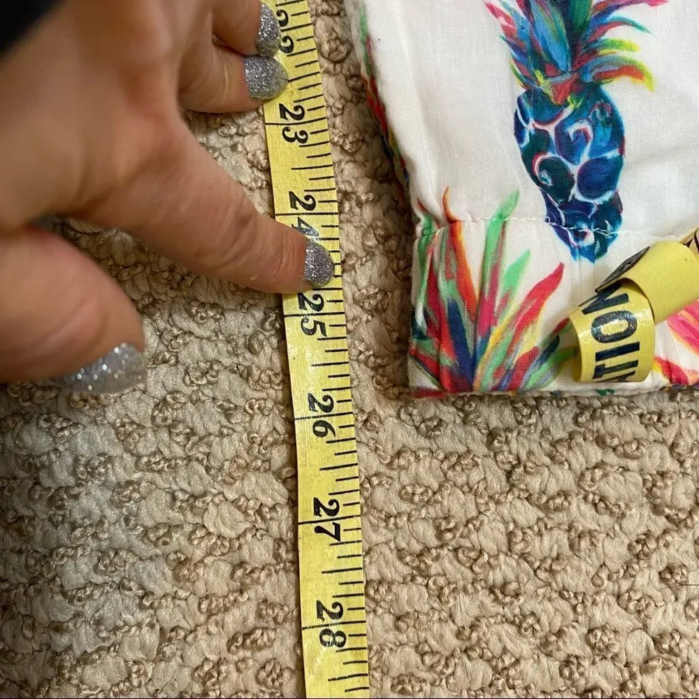 WOMEN'S J CREW SEASIDE PULL ON PANTS IN‎ WHITE RATTI PAINTED PINEAPPLES Size 0